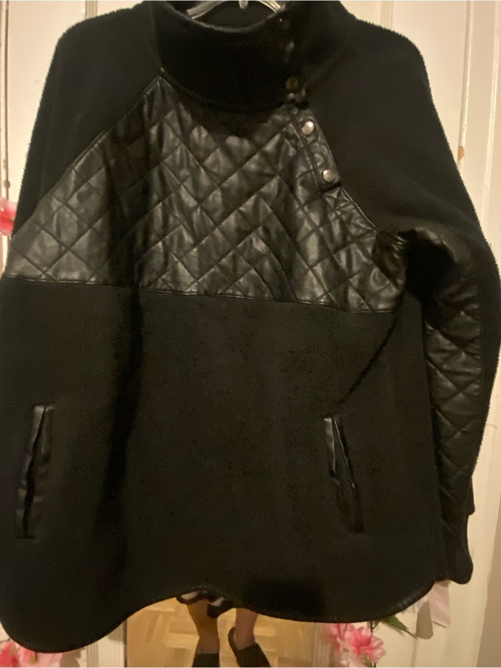 Abercrombie & Fitch Black Quilted-Panel Turtleneck Cape Sweater